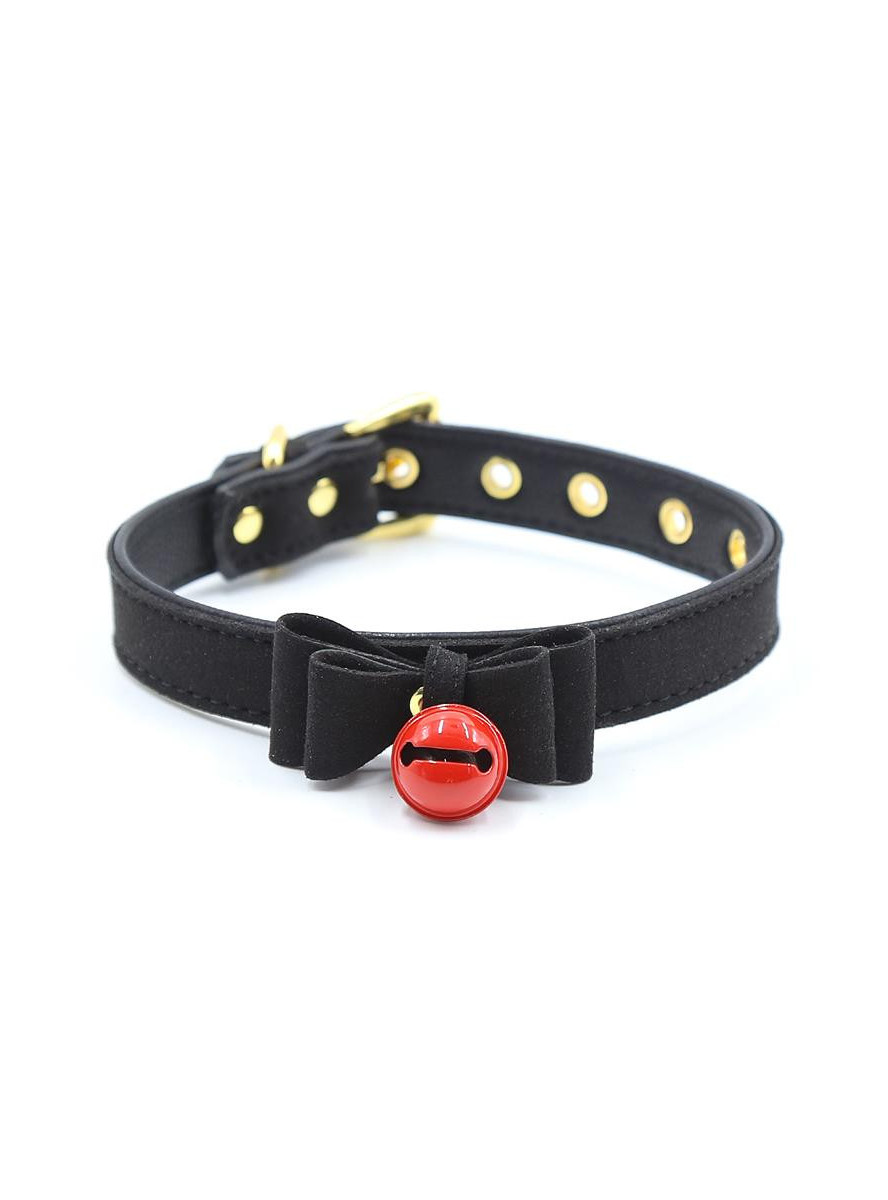 Collar with Bow and Rattle 44 cm Black/Red FETISH ADDICT