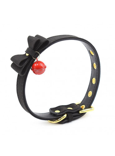 Collar with Bow and Rattle 44 cm Black/Red FETISH ADDICT