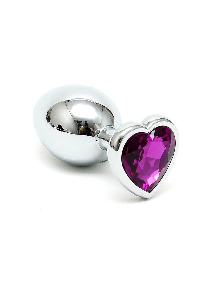 Butt Plug Plated Steel Crystal Heart Purple BONDAGE PLAY