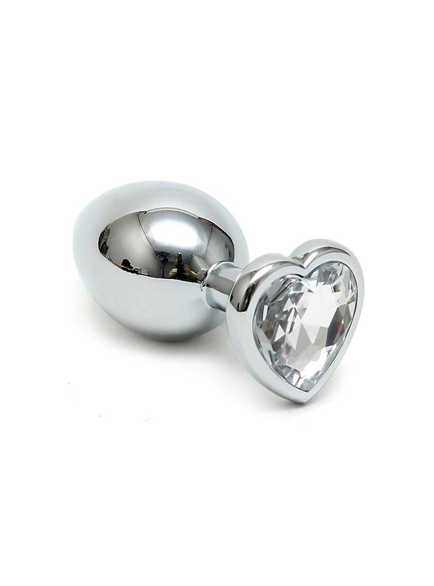 Butt Plug Plated Steel Crystal Heart Transparent BONDAGE PLAY