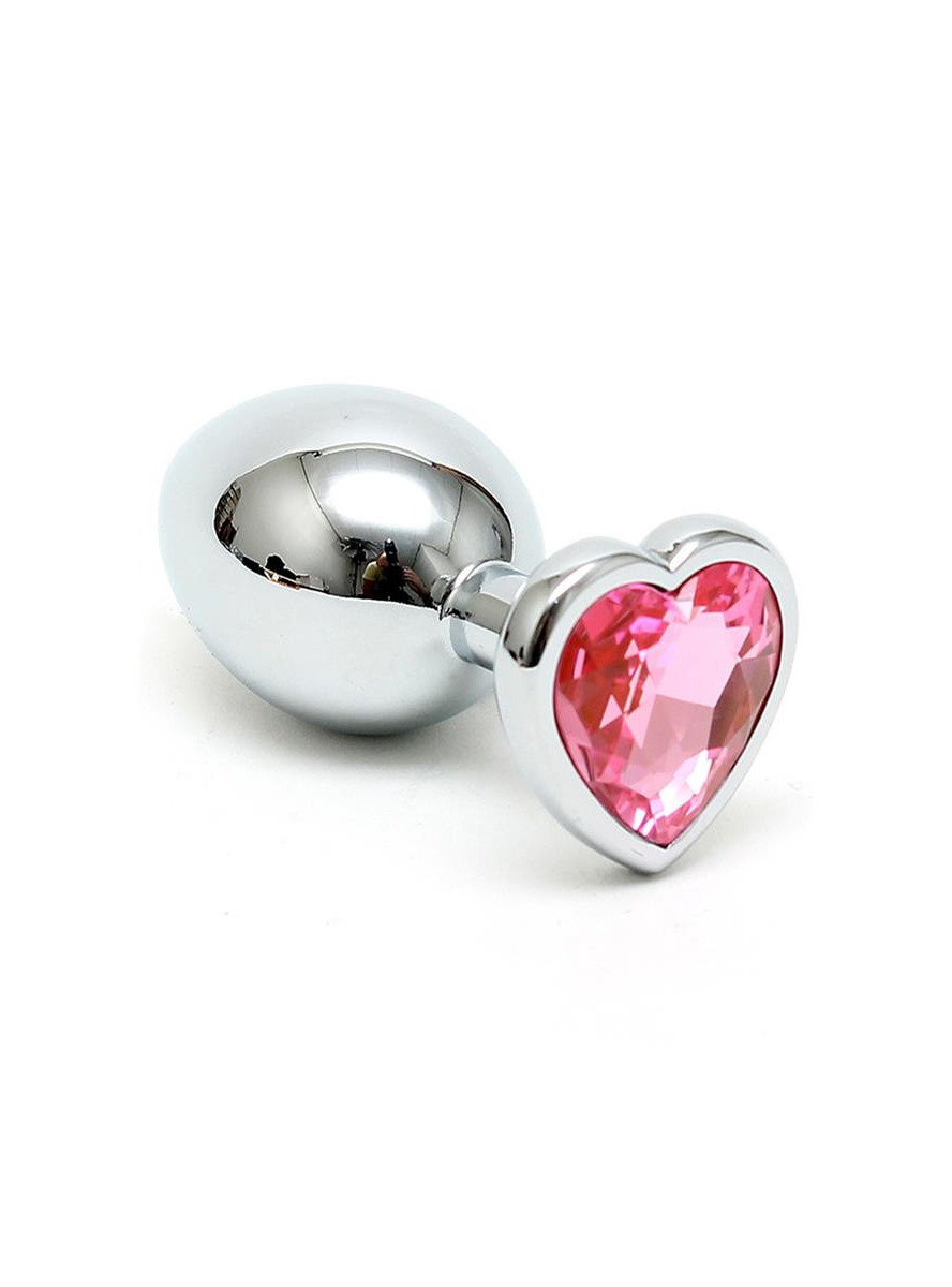 Butt Plug Plated Steel Crystal Heart Pink BONDAGE PLAY