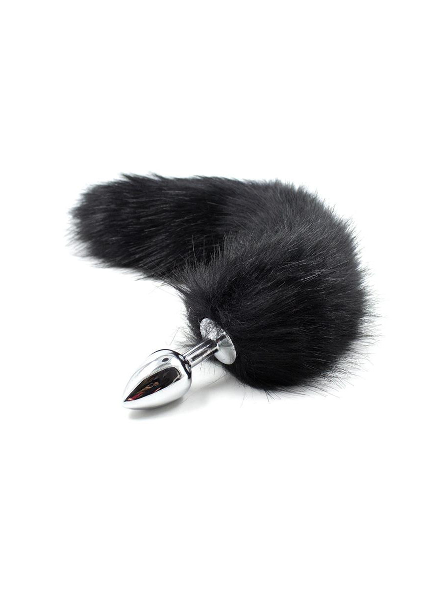 Metal Butt Plug 7 cm with Tail Velvet Touch 40 cm Black FETISH ADDICT