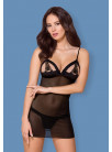 OBSESSIVE 865-CHE-1 Chemise and Thong Black