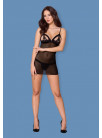 OBSESSIVE 865-CHE-1 Chemise and Thong Black