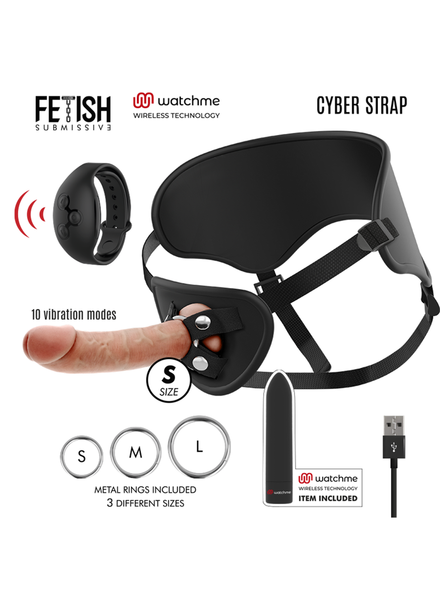 CYBER STRAP HARNESS WITH DILDO AND BULLET REMOTE CONTROL WATCHME S TECHNOLOGY